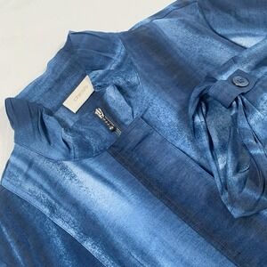 Chicos Womens Jacket 2 Small Blue Linen Blend Ombré Gauzy‎ Zip Up Layer Beachy